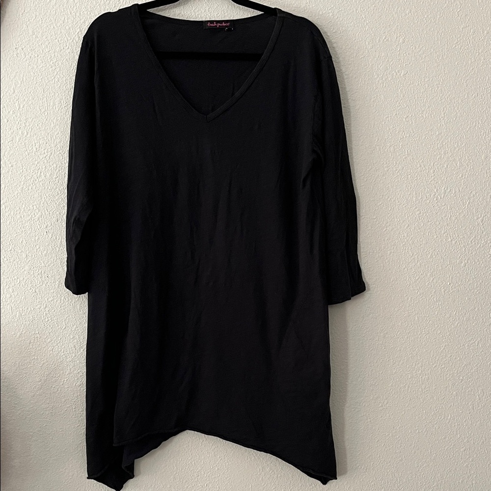 FRESH PRODUCE  Black Asymmetrical Tunic Dress 
Side Pockets 100% Cotton
Sz L